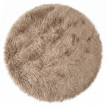 Close-up of grey faux fur area rug showing thick high-pile shaggy texture