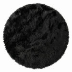 Close-up of grey faux fur area rug showing thick high-pile shaggy texture