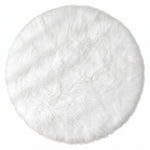 Close-up of grey faux fur area rug showing thick high-pile shaggy texture