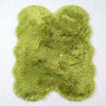 Close-up of grey faux fur area rug showing thick high-pile shaggy texture