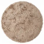 Close-up of grey faux fur area rug showing thick high-pile shaggy texture