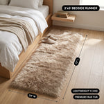 Faux fur area rug with a coffee mug on top, highlighting the 2.36-inch ultra-plush pile and lightweight design