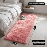 Faux fur area rug with a coffee mug on top, highlighting the 2.36-inch ultra-plush pile and lightweight design