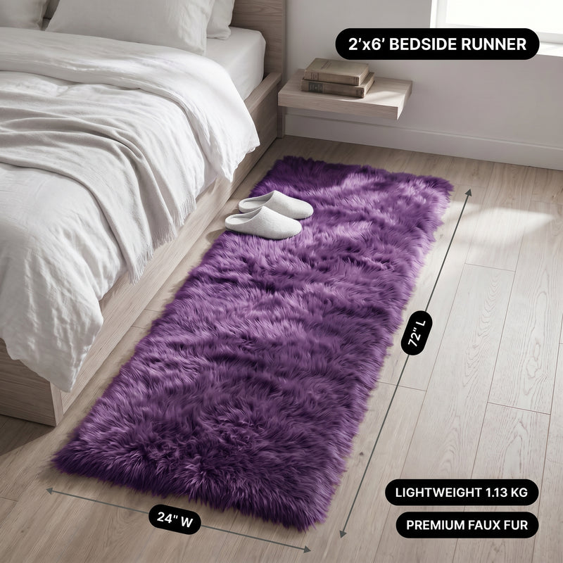Faux fur area rug with a coffee mug on top, highlighting the 2.36-inch ultra-plush pile and lightweight design