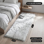 Faux fur area rug with a coffee mug on top, highlighting the 2.36-inch ultra-plush pile and lightweight design