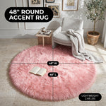 Faux fur area rug with a coffee mug on top, highlighting the 2.36-inch ultra-plush pile and lightweight design