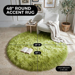 Faux fur area rug with a coffee mug on top, highlighting the 2.36-inch ultra-plush pile and lightweight design