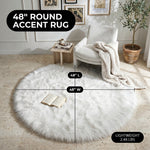 Faux fur area rug with a coffee mug on top, highlighting the 2.36-inch ultra-plush pile and lightweight design