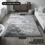 Faux fur area rug with a coffee mug on top, highlighting the 2.36-inch ultra-plush pile and lightweight design