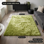 Faux fur area rug with a coffee mug on top, highlighting the 2.36-inch ultra-plush pile and lightweight design