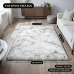 Faux fur area rug with a coffee mug on top, highlighting the 2.36-inch ultra-plush pile and lightweight design