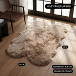 Faux fur area rug with a coffee mug on top, highlighting the 2.36-inch ultra-plush pile and lightweight design