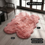 Faux fur area rug with a coffee mug on top, highlighting the 2.36-inch ultra-plush pile and lightweight design