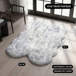 Faux fur area rug with a coffee mug on top, highlighting the 2.36-inch ultra-plush pile and lightweight design