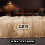 Close-up of the faux fur pile showing its 2.8-inch thickness against a hardwood floor