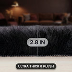 Close-up of the faux fur pile showing its 2.8-inch thickness against a hardwood floor