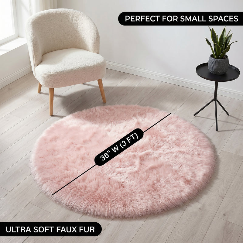 Faux fur sheepskin rug runner at the foot of a bed, labeled 72 inches long by 24 inches wide with slippers resting on top