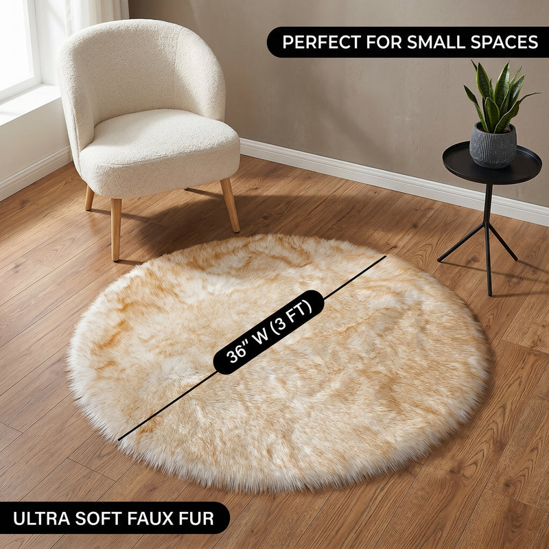 Faux fur sheepskin rug runner at the foot of a bed, labeled 72 inches long by 24 inches wide with slippers resting on top