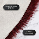 Close-up of the rug's faux suede backing and stitched edge