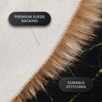 Close-up of the rug's faux suede backing and stitched edge