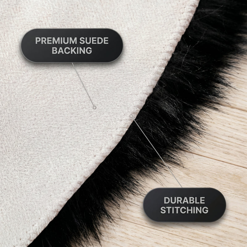 Close-up of the rug's faux suede backing and stitched edge