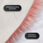 Close-up of the rug's faux suede backing and stitched edge