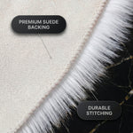 Close-up of the rug's faux suede backing and stitched edge