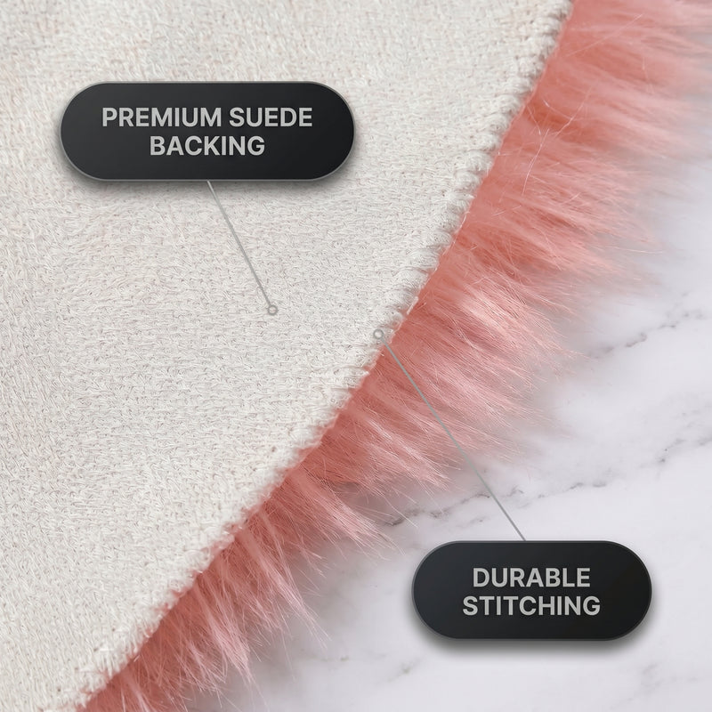 Close-up of the rug's faux suede backing and stitched edge