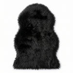 Faux fur sheepskin rug in white and yellow, shown flat from above in its natural pelt shape