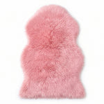 Faux fur sheepskin rug in white and yellow, shown flat from above in its natural pelt shape