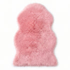 Faux fur sheepskin rug in white and yellow, shown flat from above in its natural pelt shape