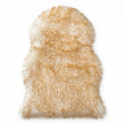 Faux fur sheepskin rug in white and yellow, shown flat from above in its natural pelt shape