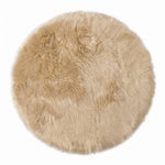 Faux fur sheepskin rug in white and yellow, shown flat from above in its natural pelt shape