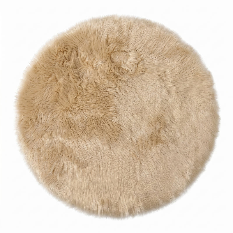 Faux fur sheepskin rug in white and yellow, shown flat from above in its natural pelt shape