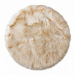 Faux fur sheepskin rug in white and yellow, shown flat from above in its natural pelt shape