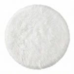 Faux fur sheepskin rug in white and yellow, shown flat from above in its natural pelt shape