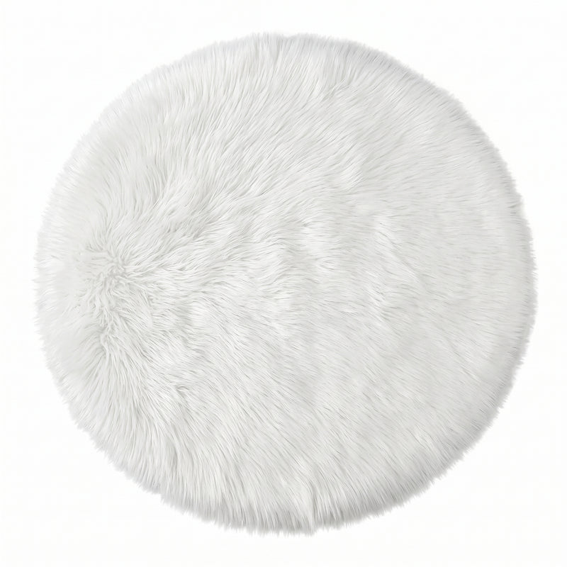 Faux fur sheepskin rug in white and yellow, shown flat from above in its natural pelt shape