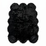 Faux fur sheepskin rug in white and yellow, shown flat from above in its natural pelt shape
