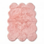 Faux fur sheepskin rug in white and yellow, shown flat from above in its natural pelt shape