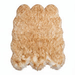 Faux fur sheepskin rug in white and yellow, shown flat from above in its natural pelt shape