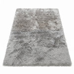 Faux fur sheepskin rug in white and yellow, shown flat from above in its natural pelt shape