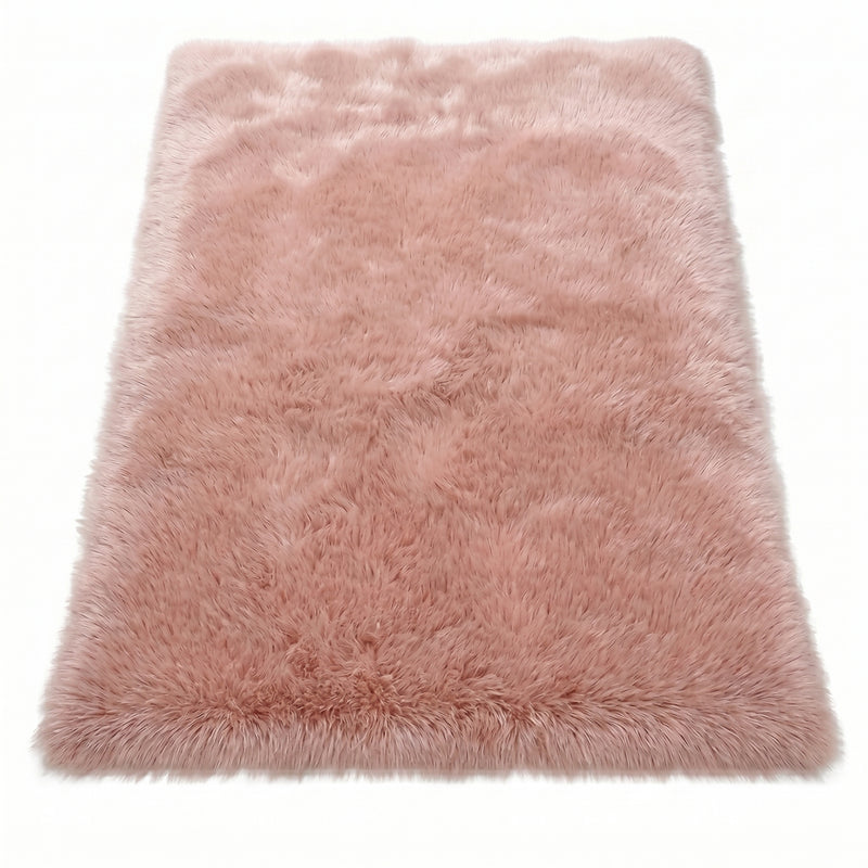 Faux fur sheepskin rug in white and yellow, shown flat from above in its natural pelt shape