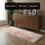White fluffy faux sheepskin rug in bedroom beside bed — bedside rug placement