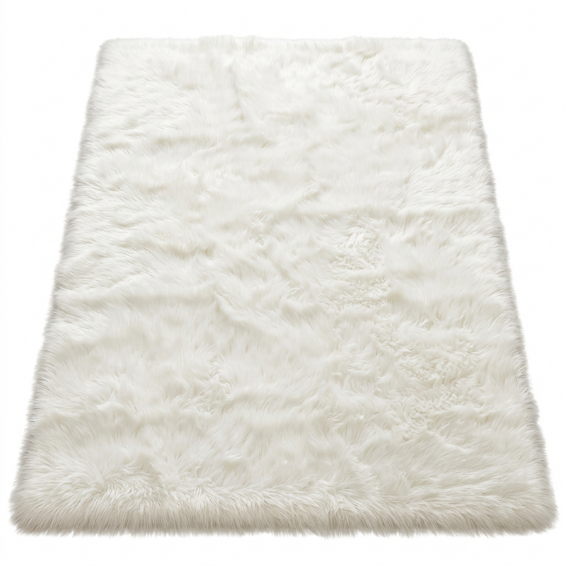 Faux sheepskin rug C-White close-up showing 2.8-inch plush pile texture