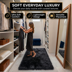 Faux sheepskin rug in nursery setting — soft fluffy area rug for kids' room