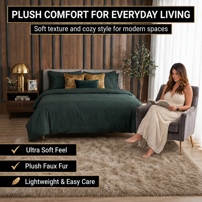 Faux sheepskin rug in nursery setting — soft fluffy area rug for kids' room