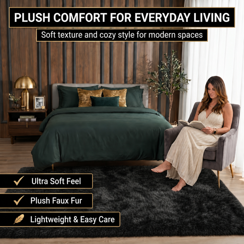 Faux sheepskin rug in nursery setting — soft fluffy area rug for kids' room