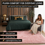 Faux sheepskin rug in nursery setting — soft fluffy area rug for kids' room
