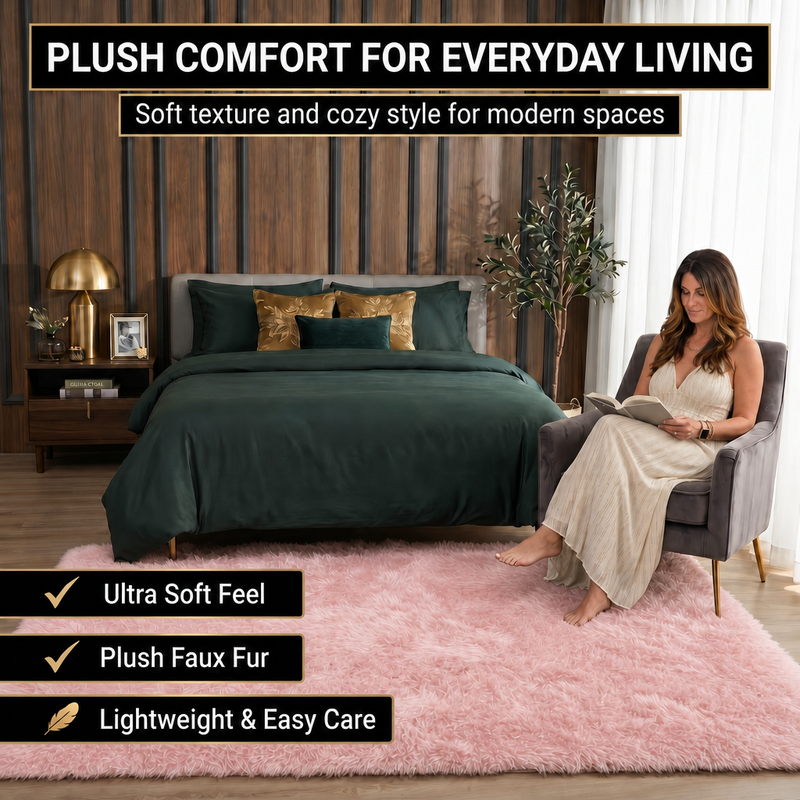 Faux sheepskin rug in nursery setting — soft fluffy area rug for kids' room