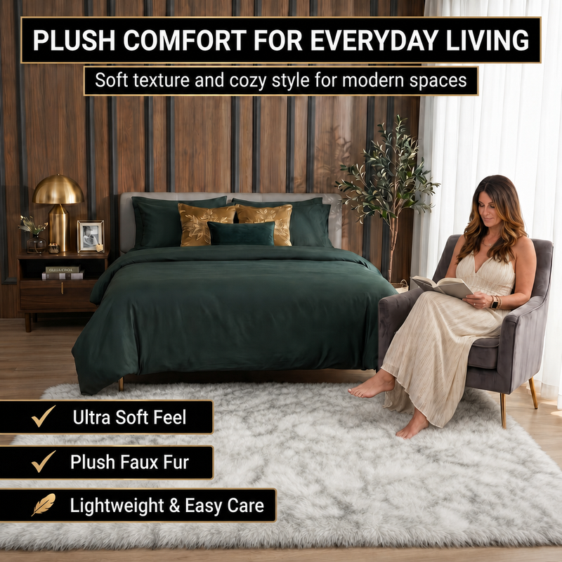 Faux sheepskin rug in nursery setting — soft fluffy area rug for kids' room